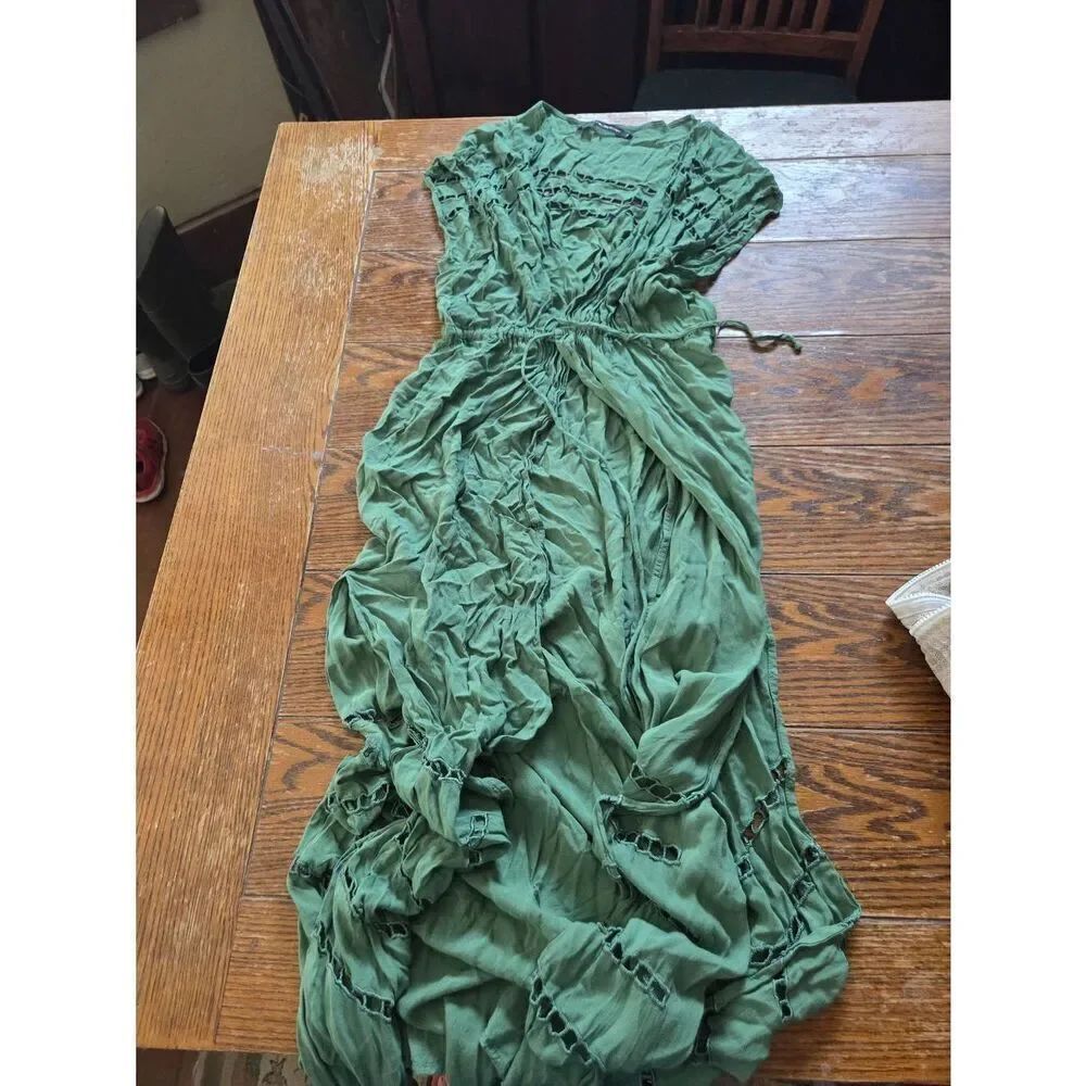 Vix Paula Hermanny green maxi tie waist dress sz Medium